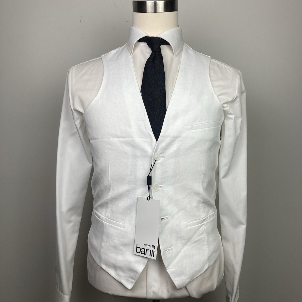Bar III Mens Slim fit Suit Vest‎ Size Small White 100%Linen E091426 - Picture 12 of 16